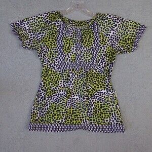 Koi Scrub Top Women's Small Green Animal Print Kathy Peterson Bella Pockets Boho
